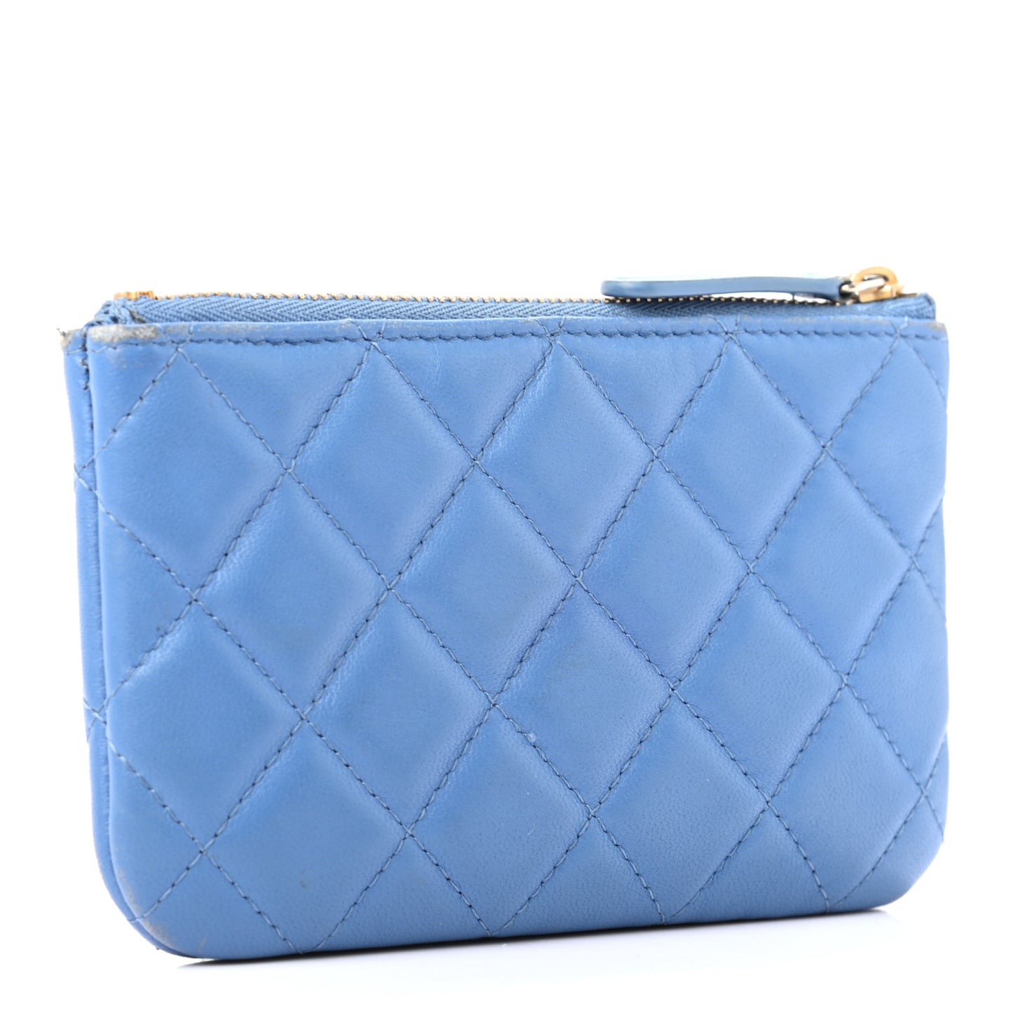 Lambskin Quilted Small Cosmetic Case Light Blue