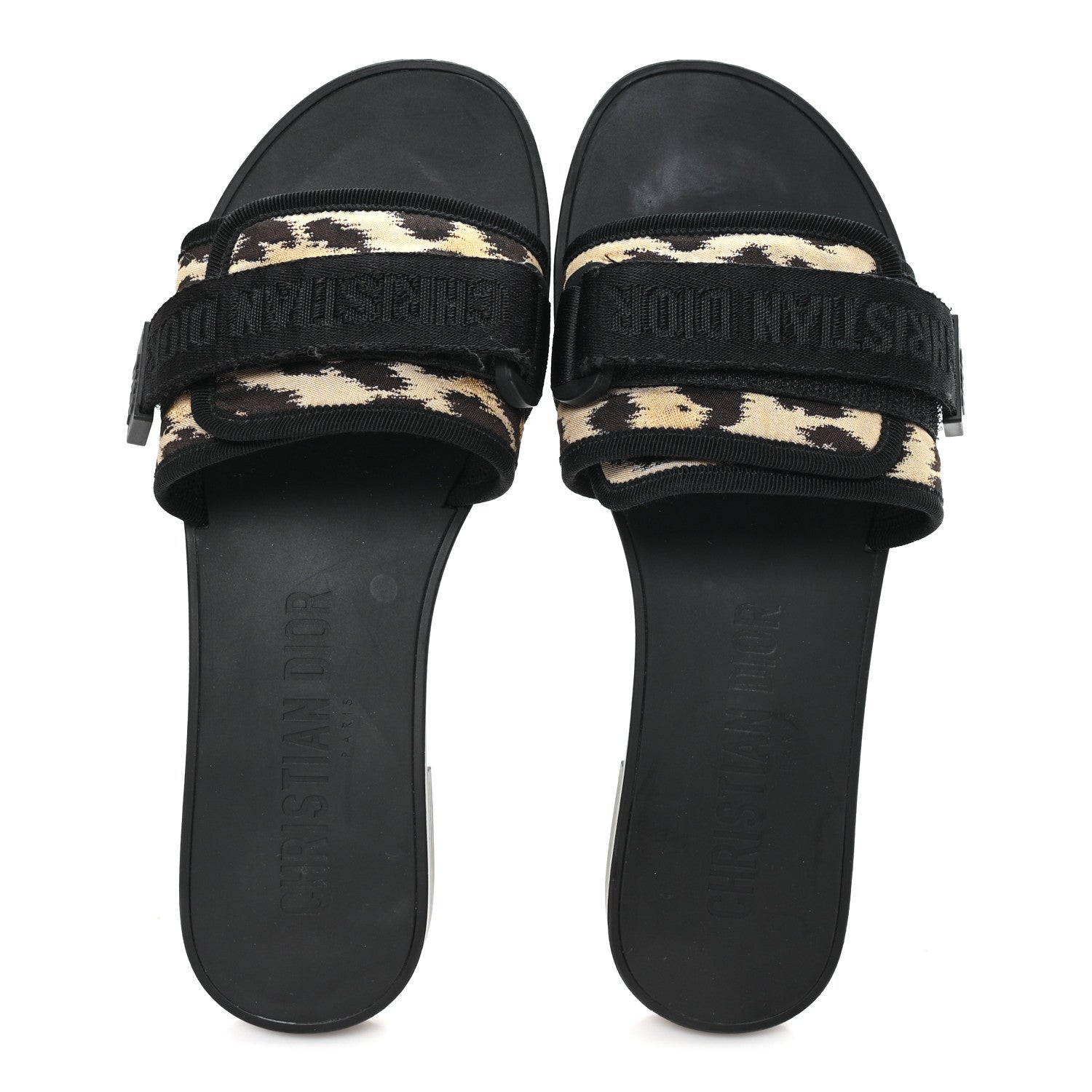 Christian Dior Technical Stretch Fabric Leopard Dio(r)evolution Slide Sandals 39 Black Natural 2 of 11