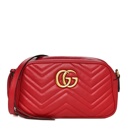 Gucci Calfskin Matelasse Small GG Marmont Chain Shoulder Bag Hibiscus Red 1 of 38