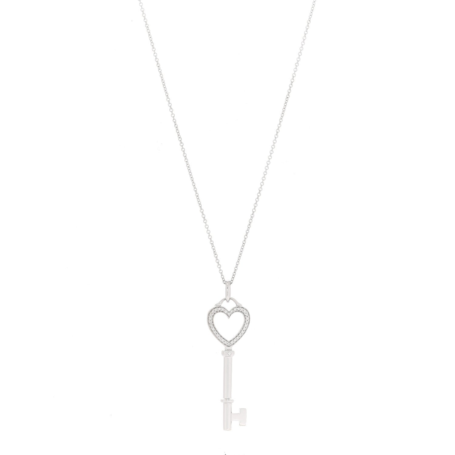 Tiffany 18K White Gold Diamond Medium Heart Key Pendant Necklace 1 of 7