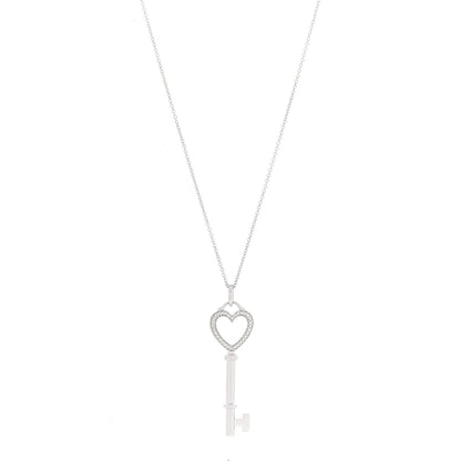 Tiffany 18K White Gold Diamond Medium Heart Key Pendant Necklace 1 of 7