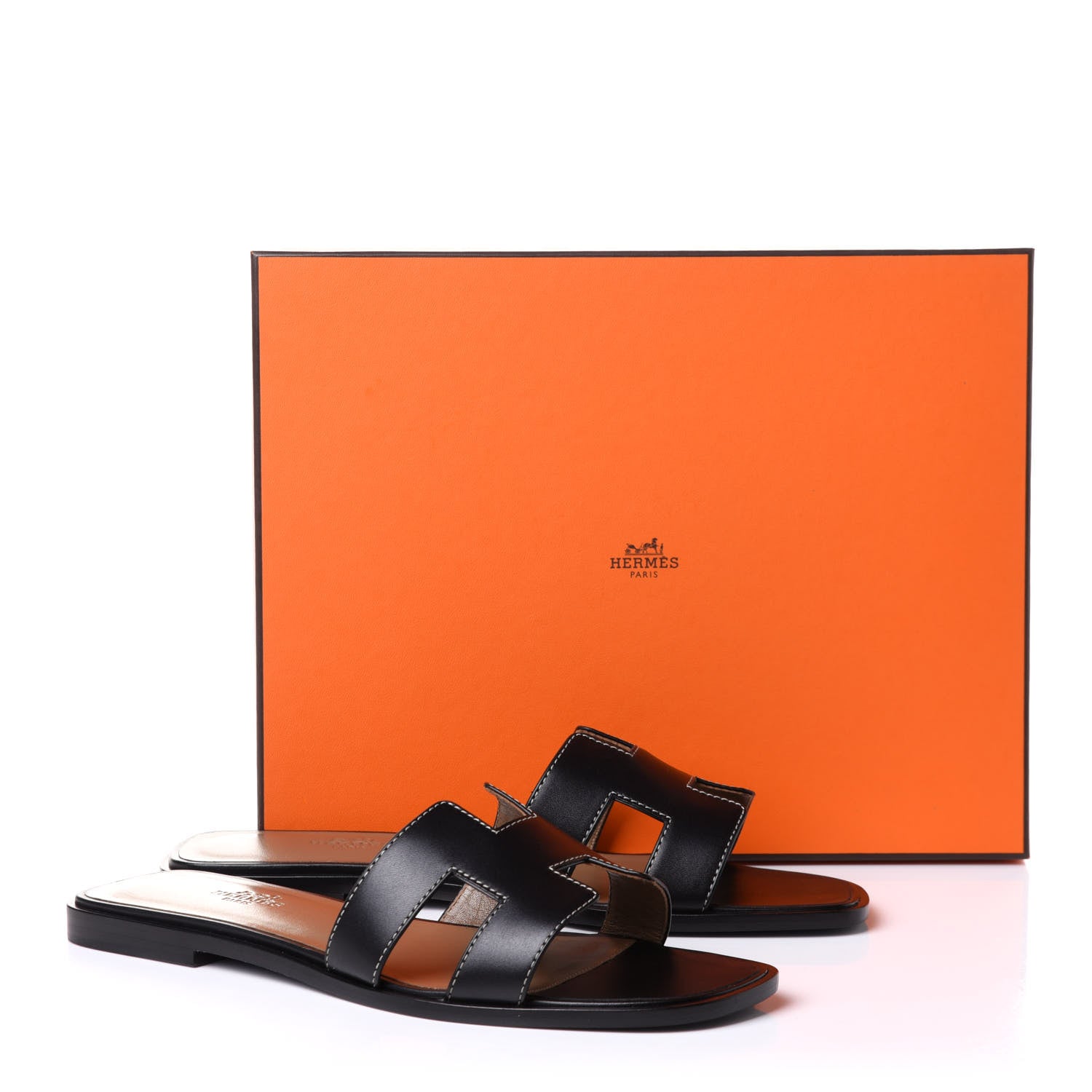 Hermes Box Calfskin Oran Sandals 39 Black 22 of 22