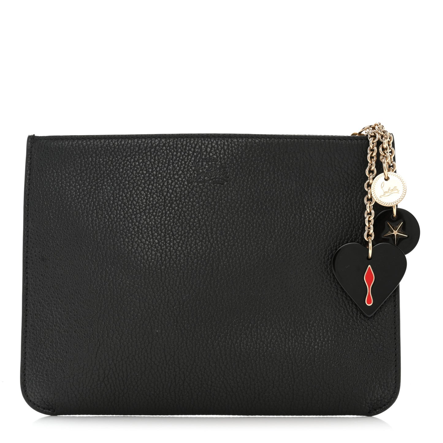 Calfskin Loubicute Charms Clutch Black
