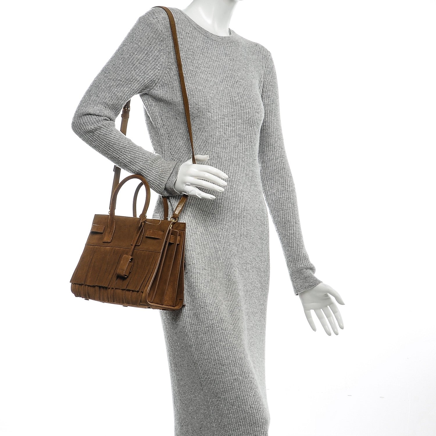 Saint Laurent Suede Fringe Baby Sac De Jour Brown 2 of 6