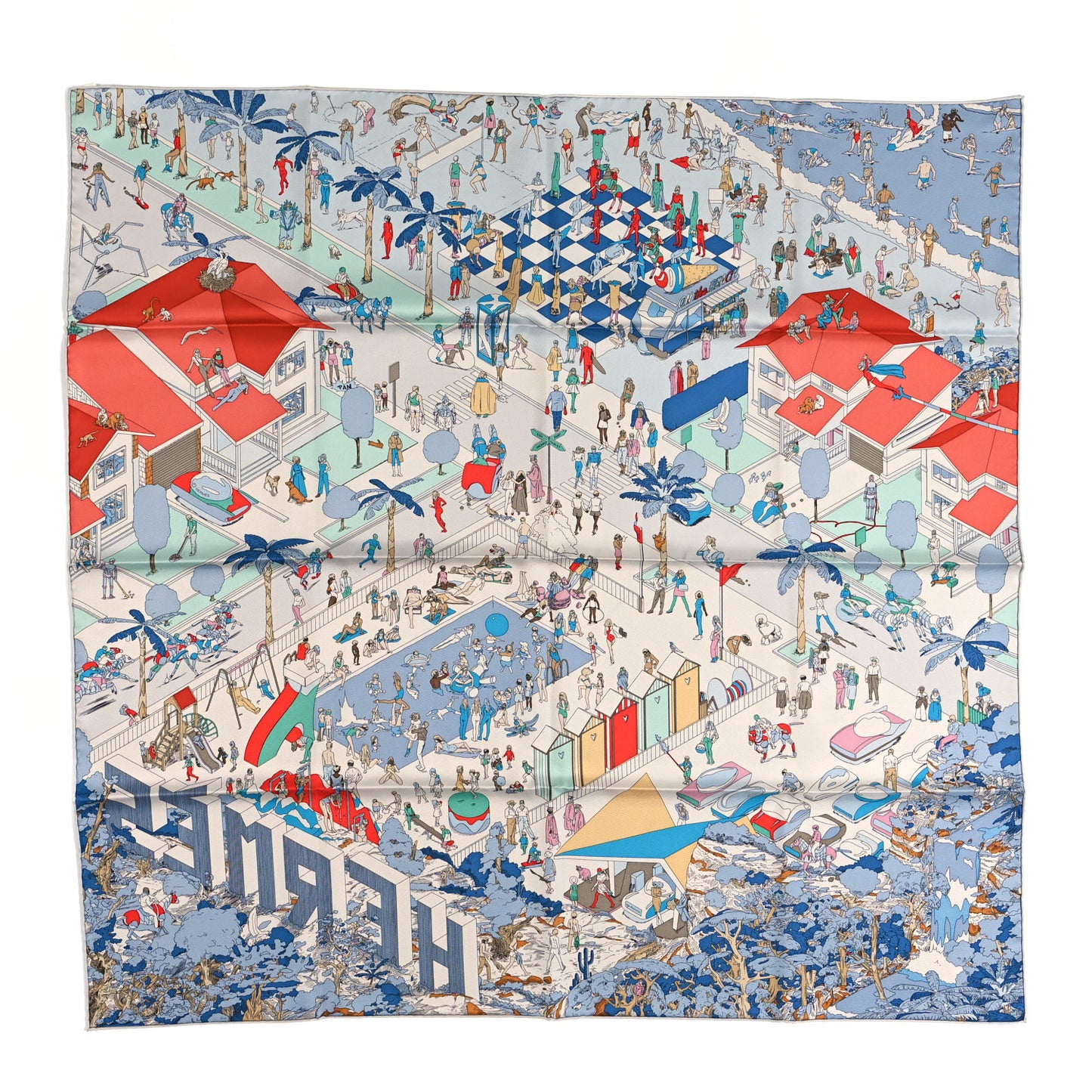 Silk On The Beach Scarf 90 Gris Argent Bleu Grenadine