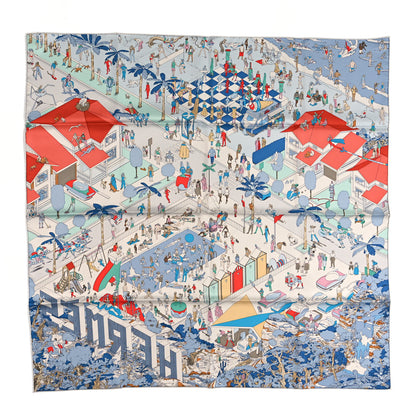Hermes Silk On The Beach Scarf 90 Gris Argent Bleu Grenadine 1 of 4