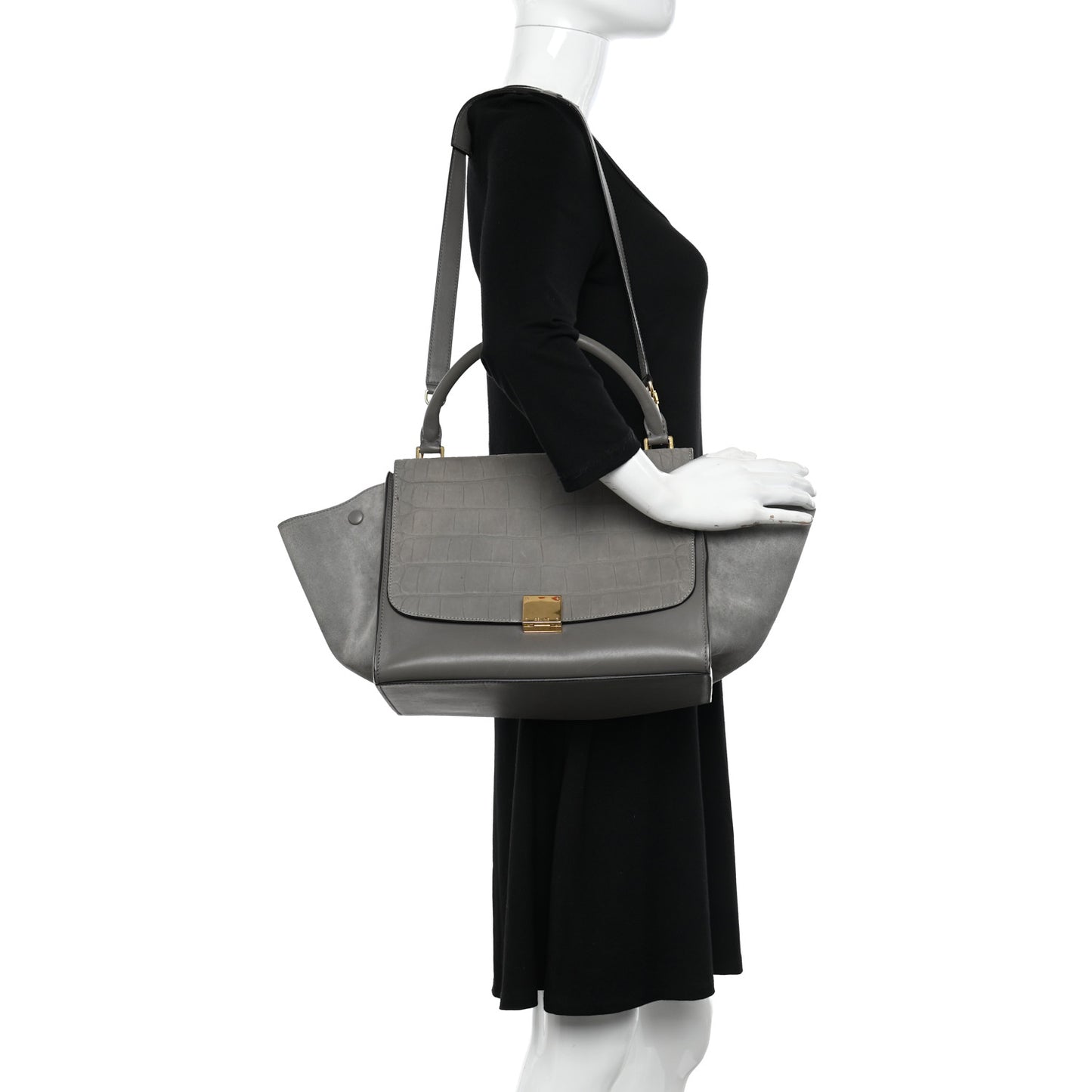 Crocodile Embossed Nubuck Medium Trapeze Grey