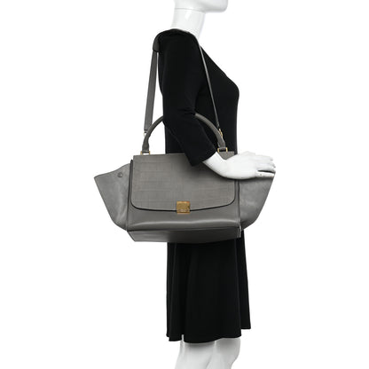 Celine Crocodile Embossed Nubuck Medium Trapeze Grey 2 of 14