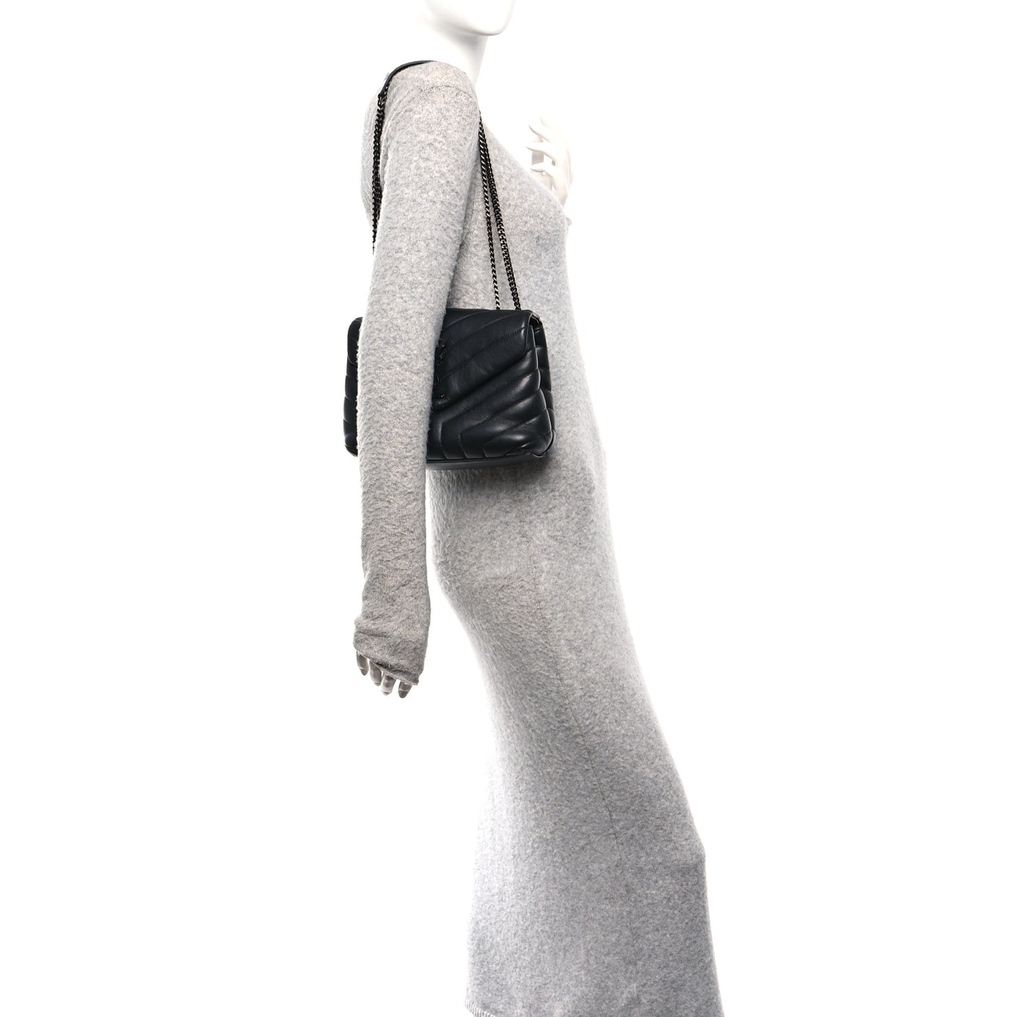 Calfskin Y Quilted Monogram Monochrome Small Loulou Chain Satchel Black