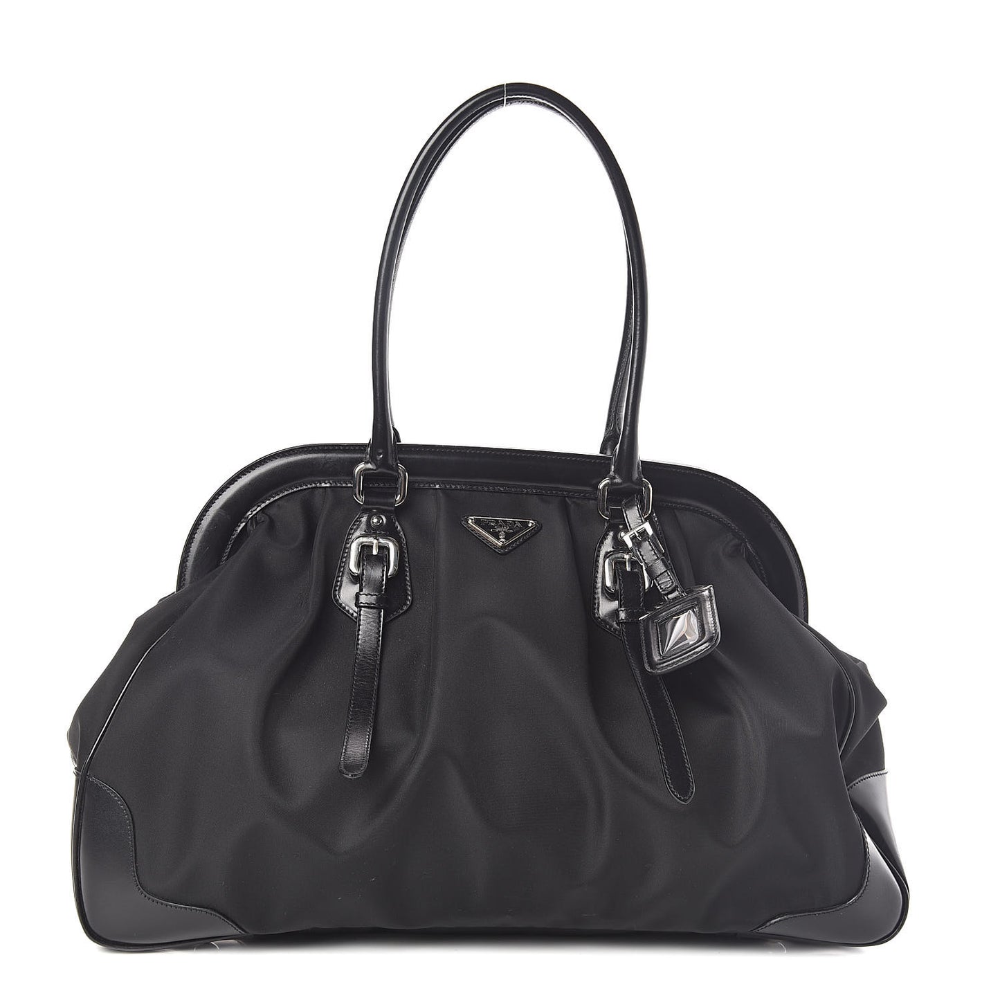 Tessuto Nylon Calfskin Frame Satchel Black
