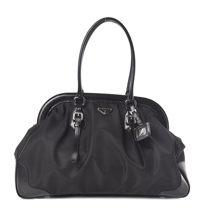 Prada Tessuto Nylon Calfskin Frame Satchel Black 1 of 9