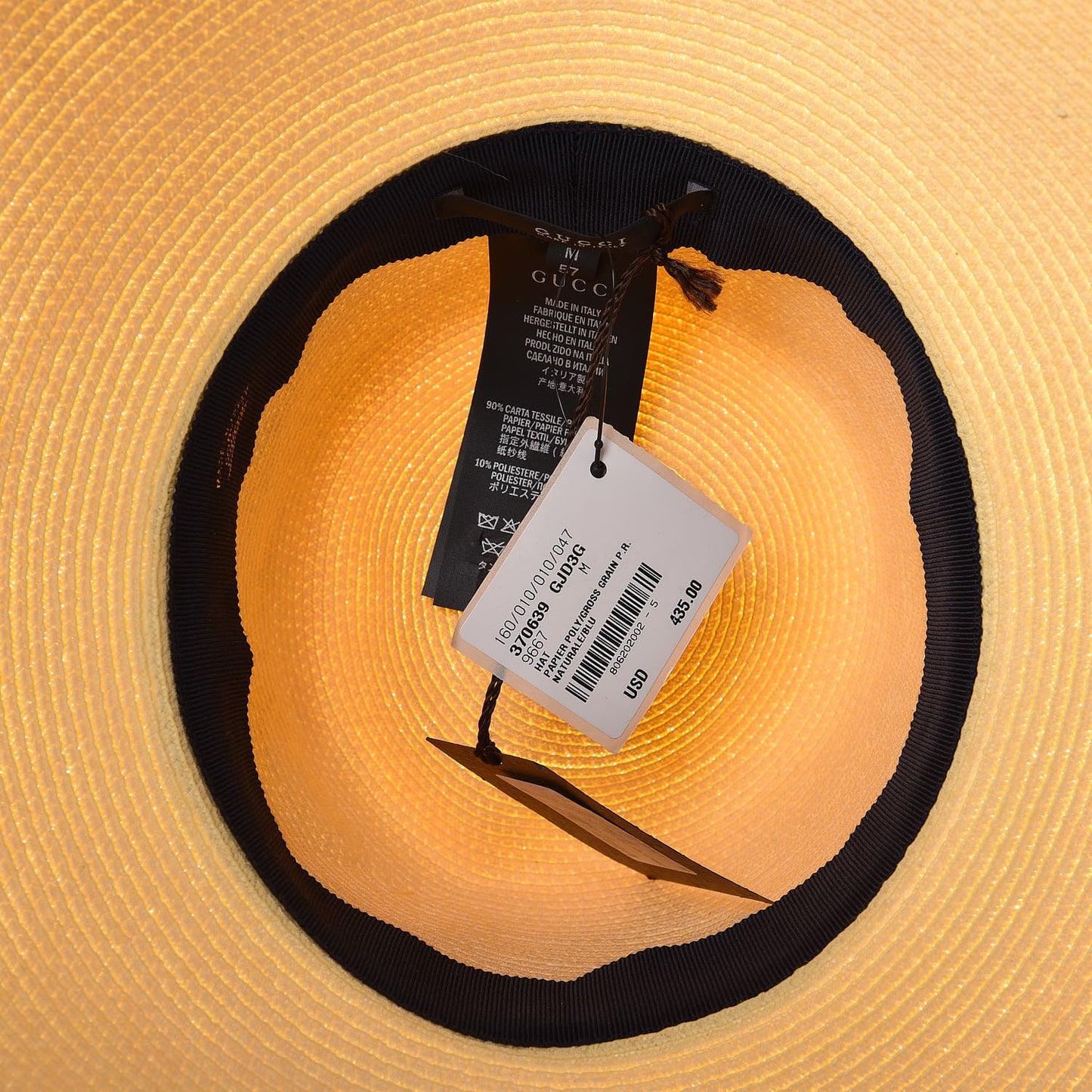 Straw Wide Brim 1973 Hat M Black Natural