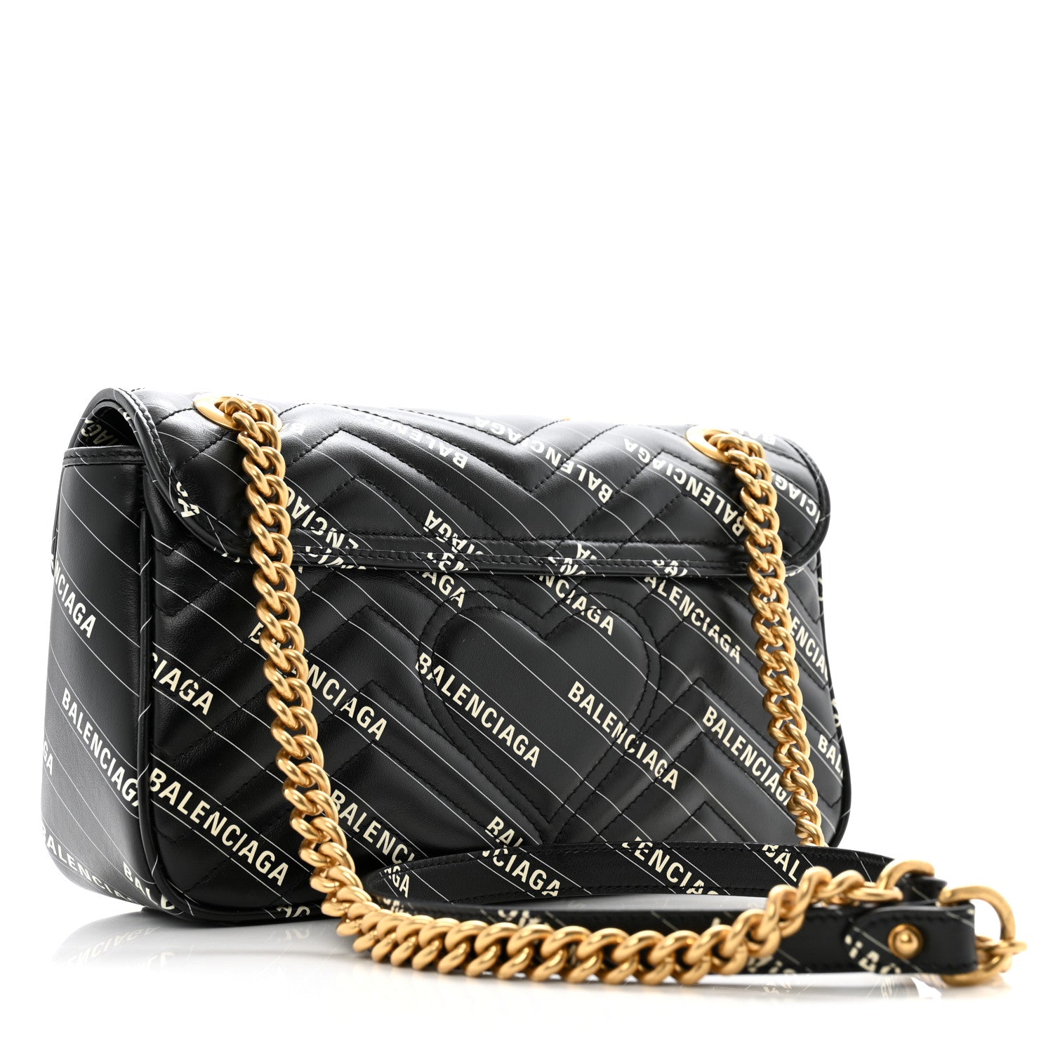 Gucci X BALENCIAGA Calfskin Matelasse Logo Print Small GG Marmont Shoulder Bag Black 3 of 10