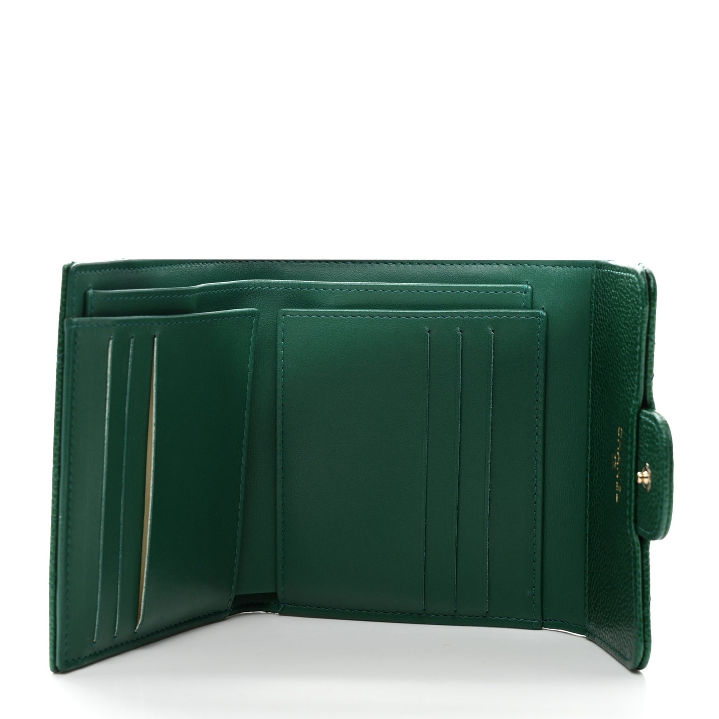 Metallic Caviar Quilted Compact Flap Wallet Green