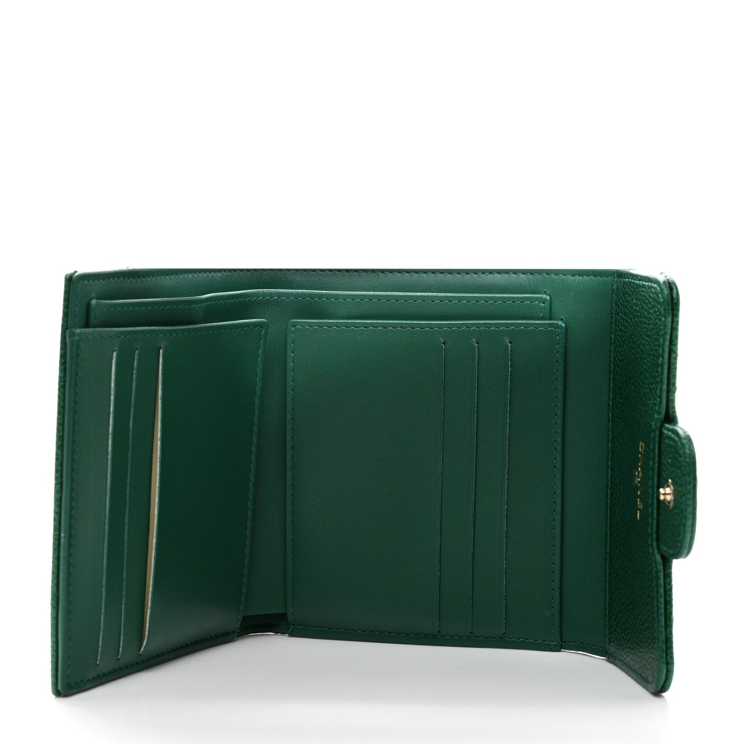 Chanel Metallic Caviar Quilted Compact Flap Wallet Green 5 of 9