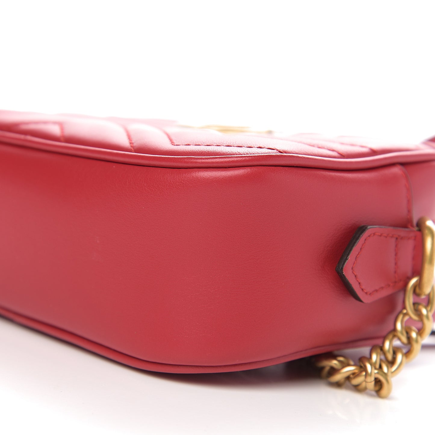 Calfskin Matelasse Mini GG Marmont Chain Shoulder Bag Hibiscus Red