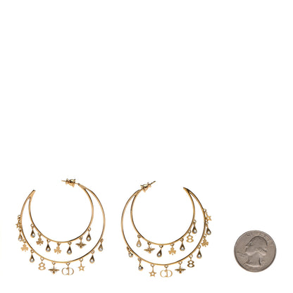 Christian Dior Crystal Charms Double Hoop Earrings Gold White 2 of 6