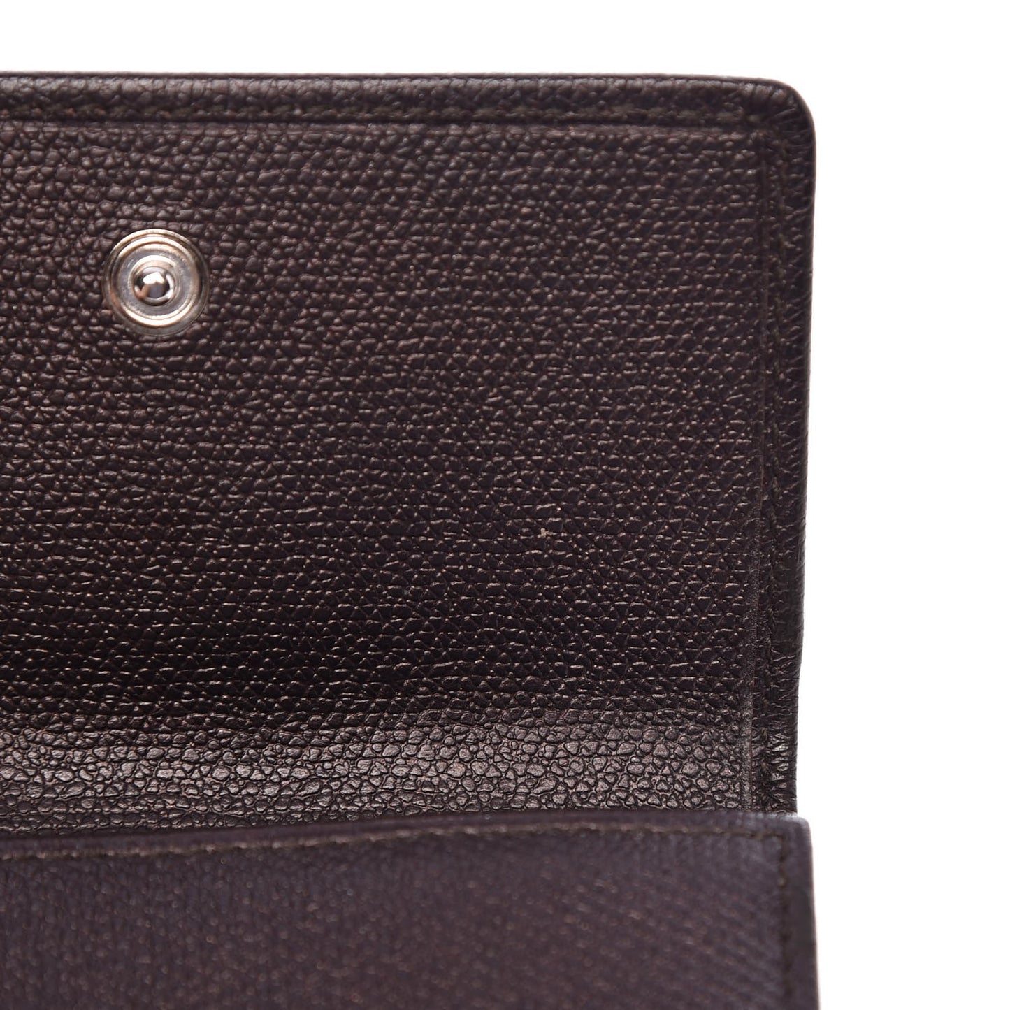 Grained Calfskin CC Button Compact Wallet Dark Brown