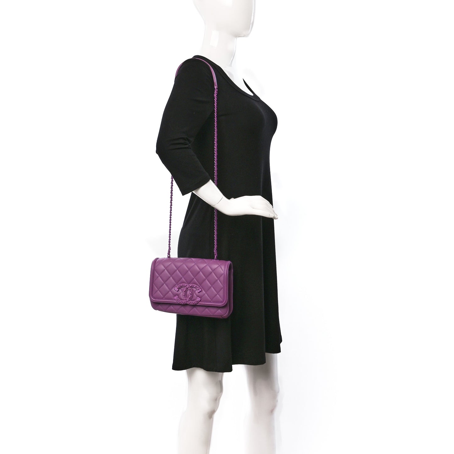 Lambskin Quilted Small CC Filigree Flap Purple