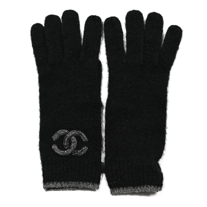 Chanel Cashmere Silk CC Gloves Black Grey 1 of 3
