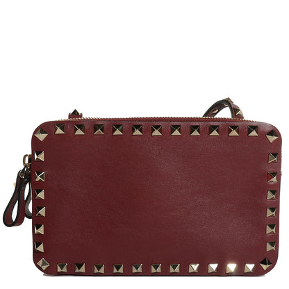 Valentino Garavani Vitello Rockstud Double Zip Compartment Crossbody Bag Burgundy 1 of 10