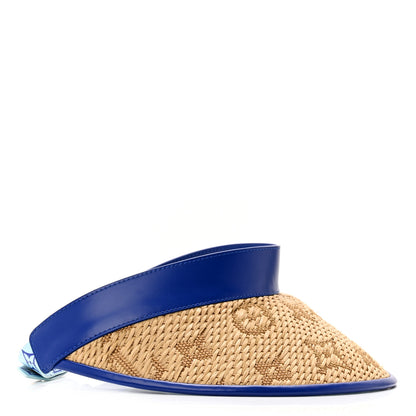 Louis Vuitton Calfskin Raffia Monogram Strawgram Visor Blue 5 of 12