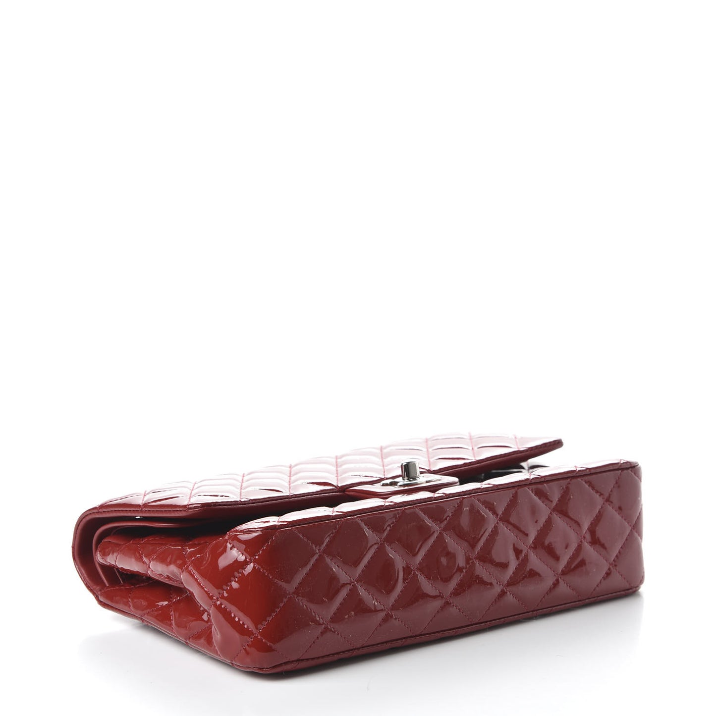 Patent Calfskin Quilted Medium Double Flap Red