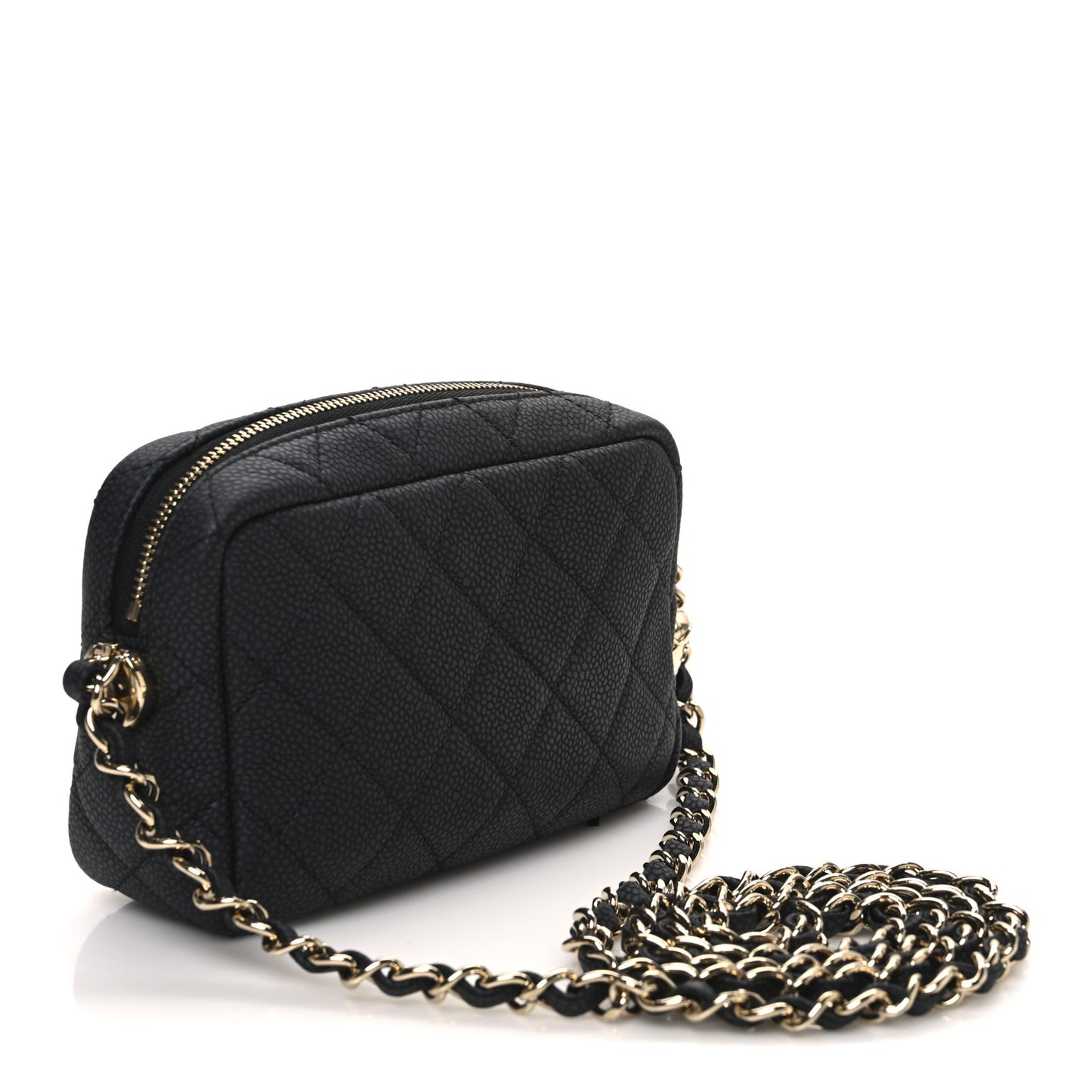 Iridescent Caviar Quilted Mini Coco Tassel Camera Case Black Black