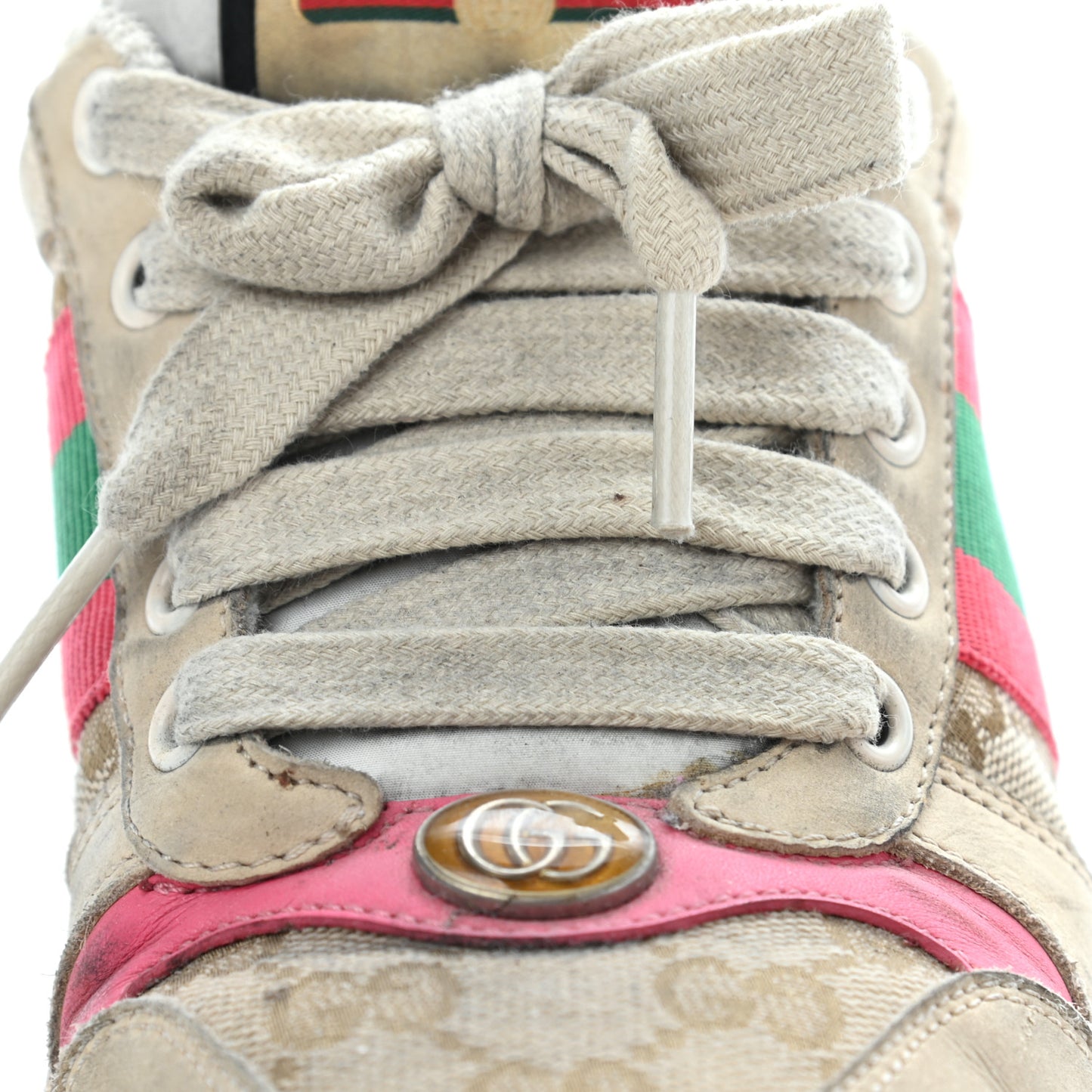 GG Monogram Calfskin Web Womens Screener Sneakers 35 New Sand Dusty Milk Pink