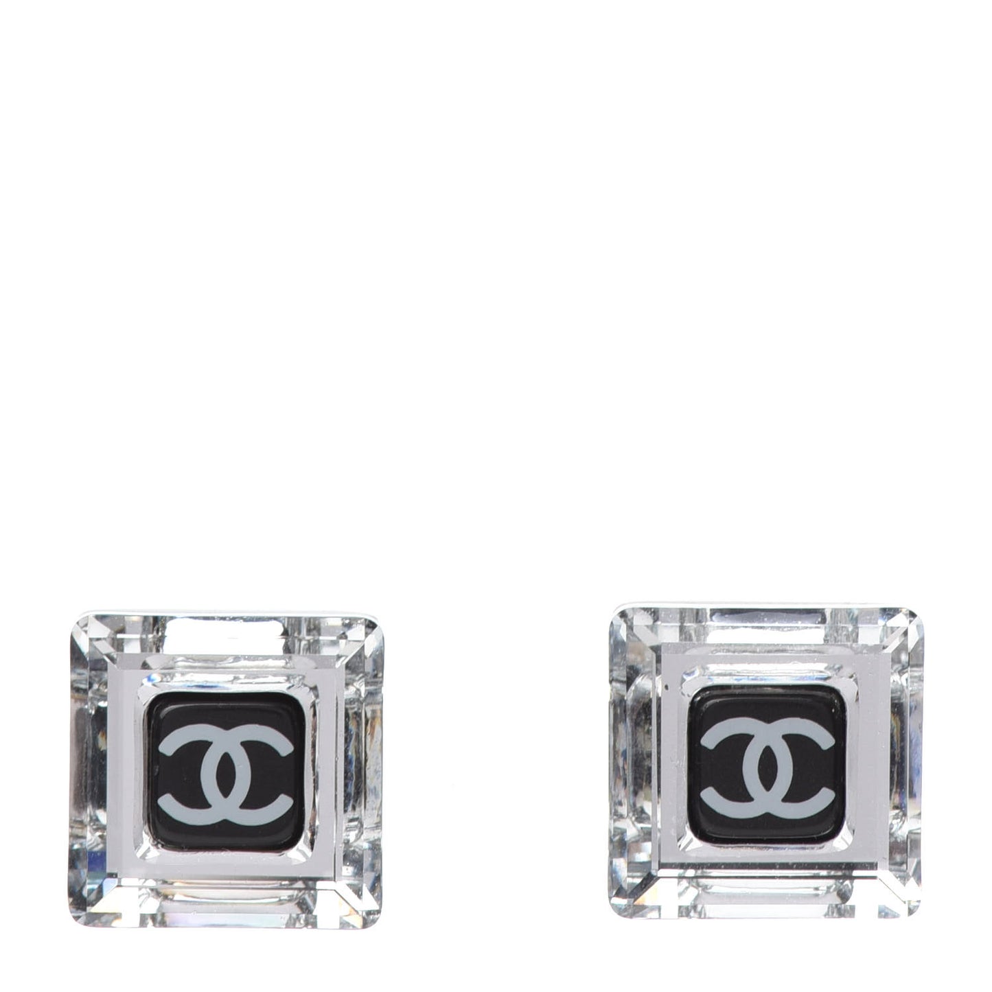 Crystal CC Square Charm Earrings Black
