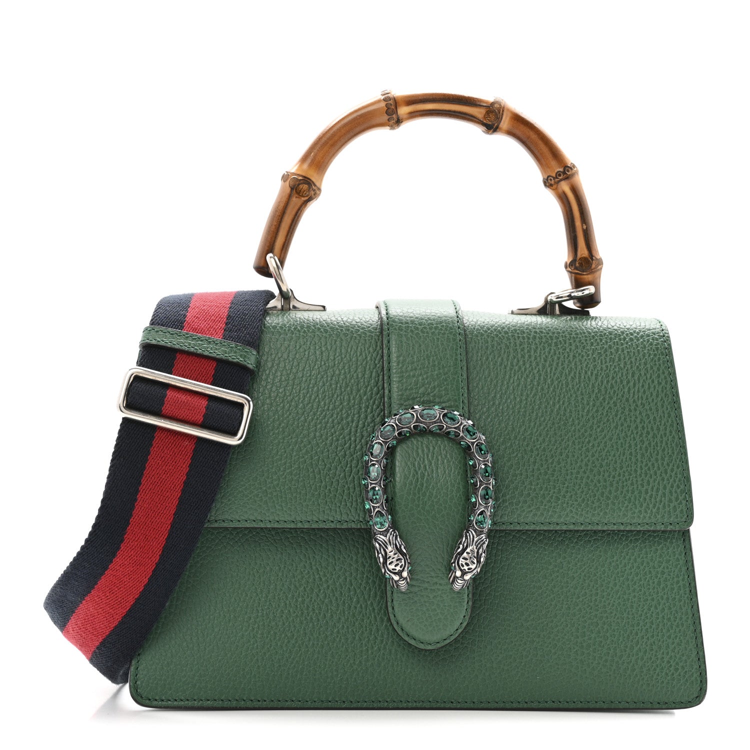 Gucci Dollar Calfskin Crystal Web Medium Dionysus Bamboo Top Handle Bag Emerald 1 of 15