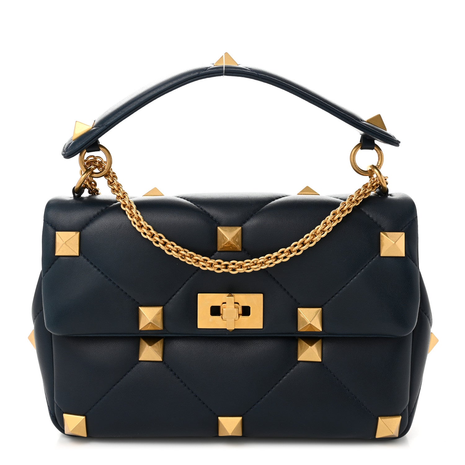 Valentino Garavani Nappa Large Roman Stud Shoulder Bag Marine 1 of 9
