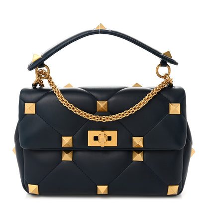 Valentino Garavani Nappa Large Roman Stud Shoulder Bag Marine 1 of 9