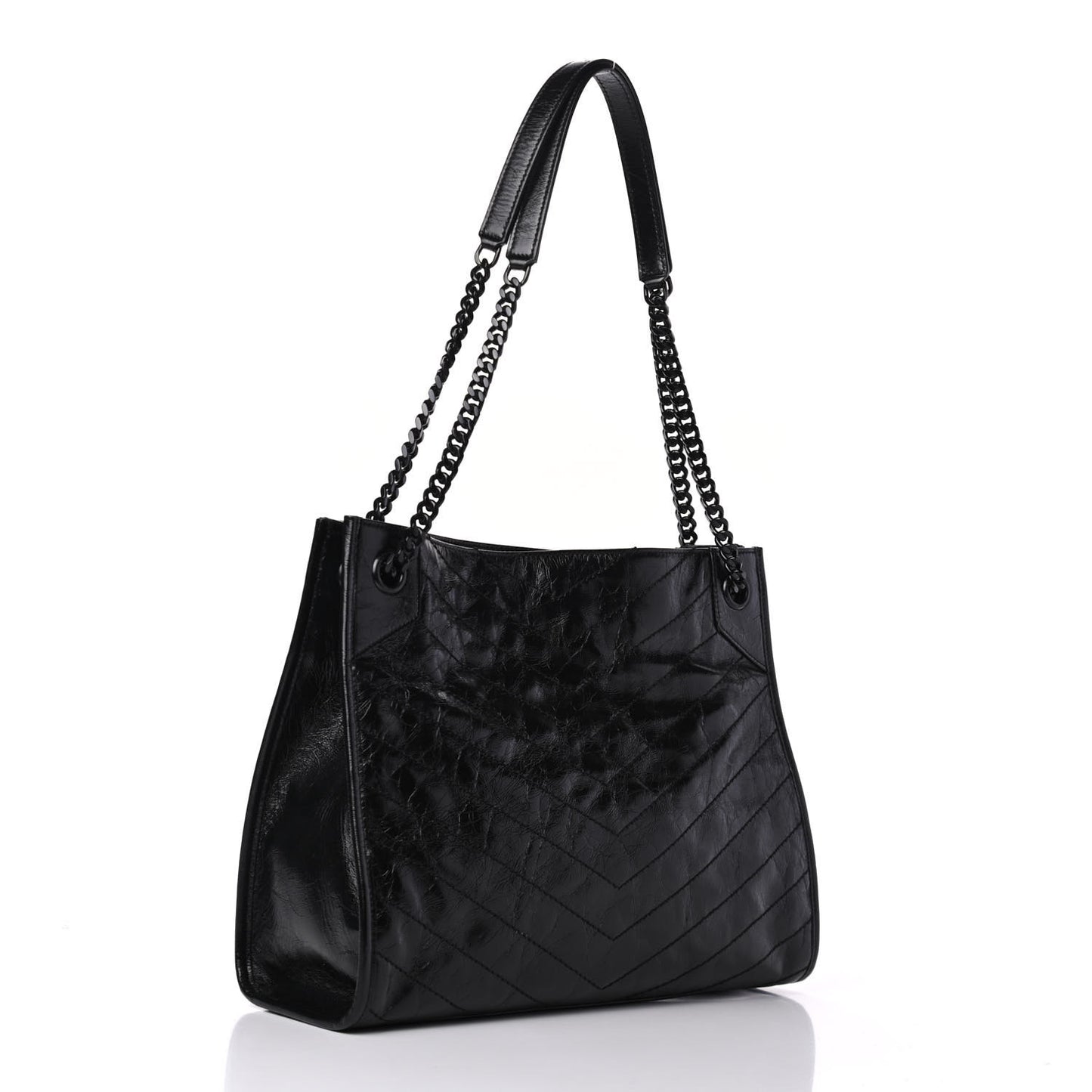 Crinkled Calfskin Matelasse Monogram Medium Niki Shopper Tote Black