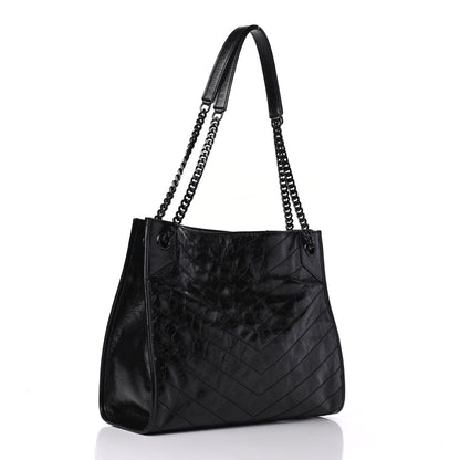 Saint Laurent Crinkled Calfskin Matelasse Monogram Medium Niki Shopper Tote Black 2 of 4