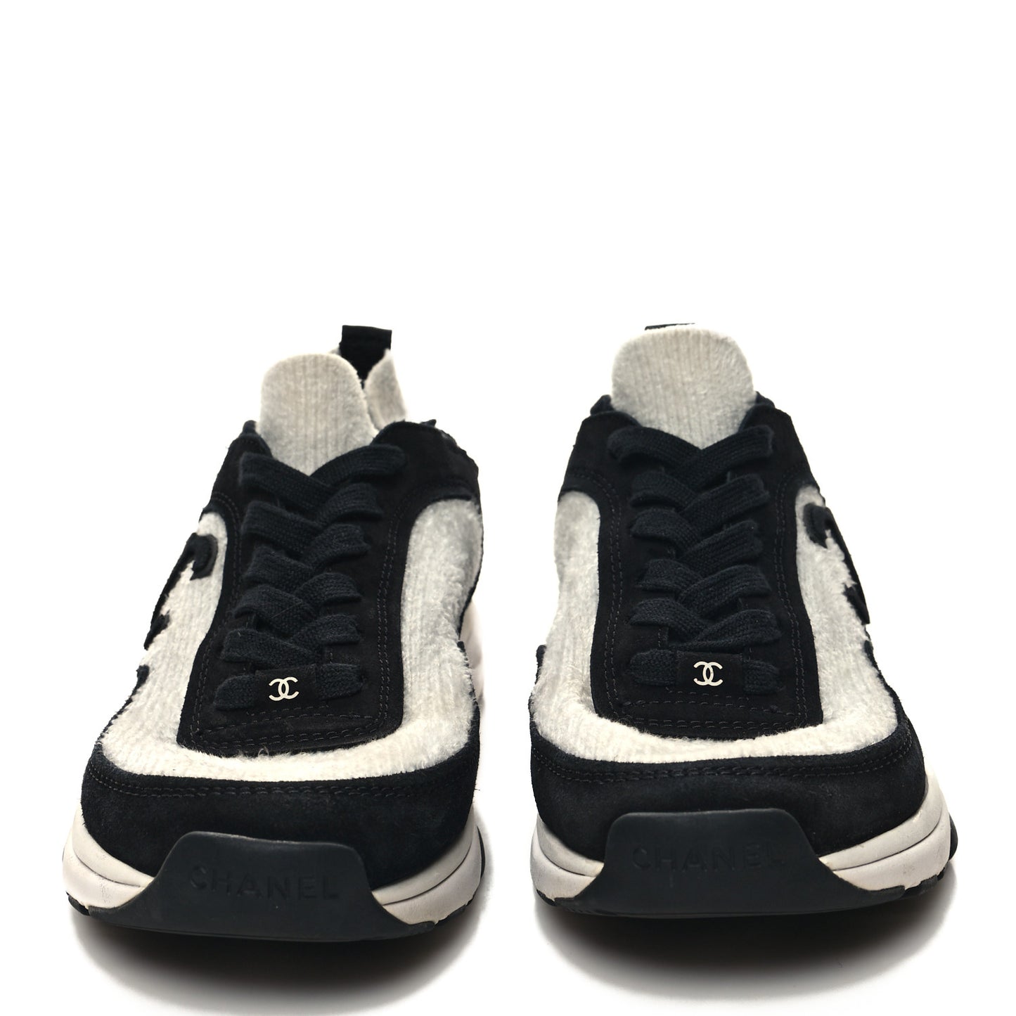 Fabric Suede Calfskin CC Sneakers 39 Grey Black
