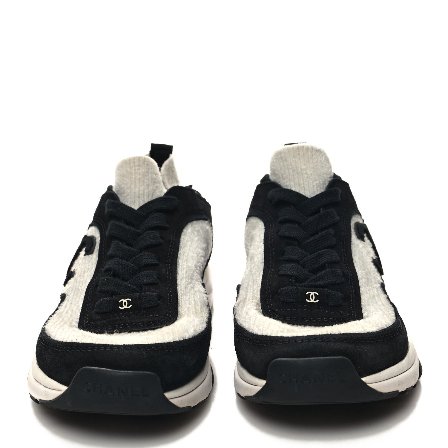 Chanel Fabric Suede Calfskin CC Sneakers 39 Grey Black 2 of 6