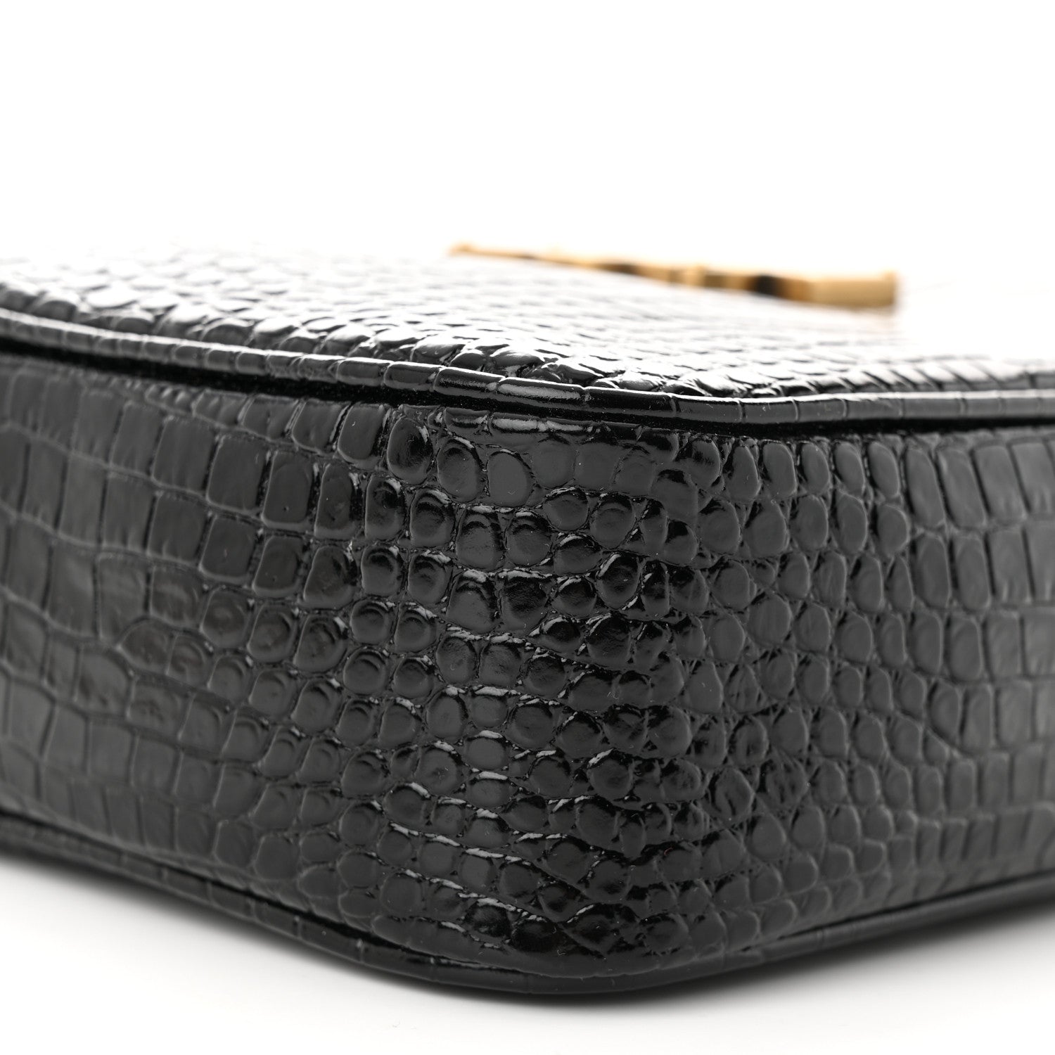 Saint Laurent Patent Calfskin Crocodile Embossed Monogram Lou Camera Bag Black 9 of 10