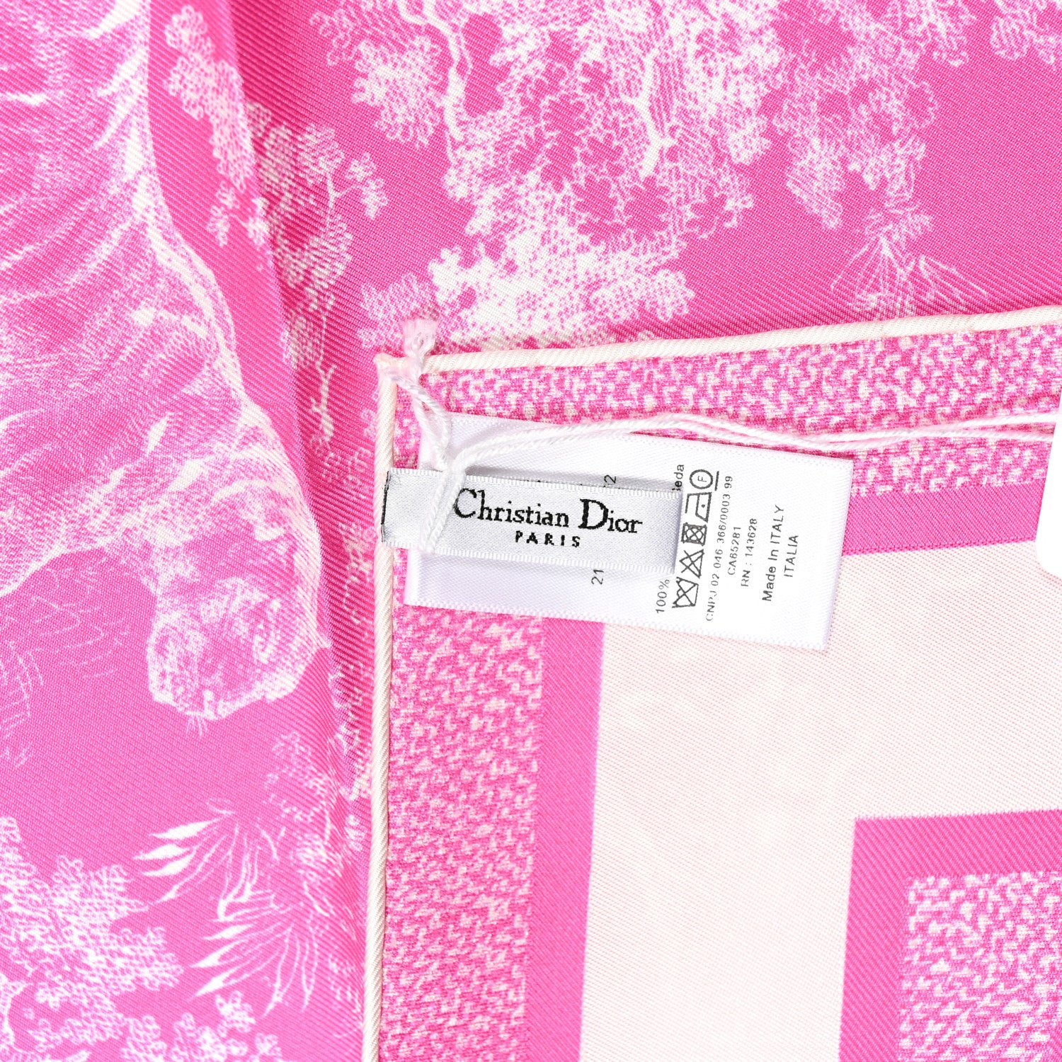 Christian Dior Silk Toile De Jouy Sauvage Square Scarf Fluorescent Pink 3 of 3