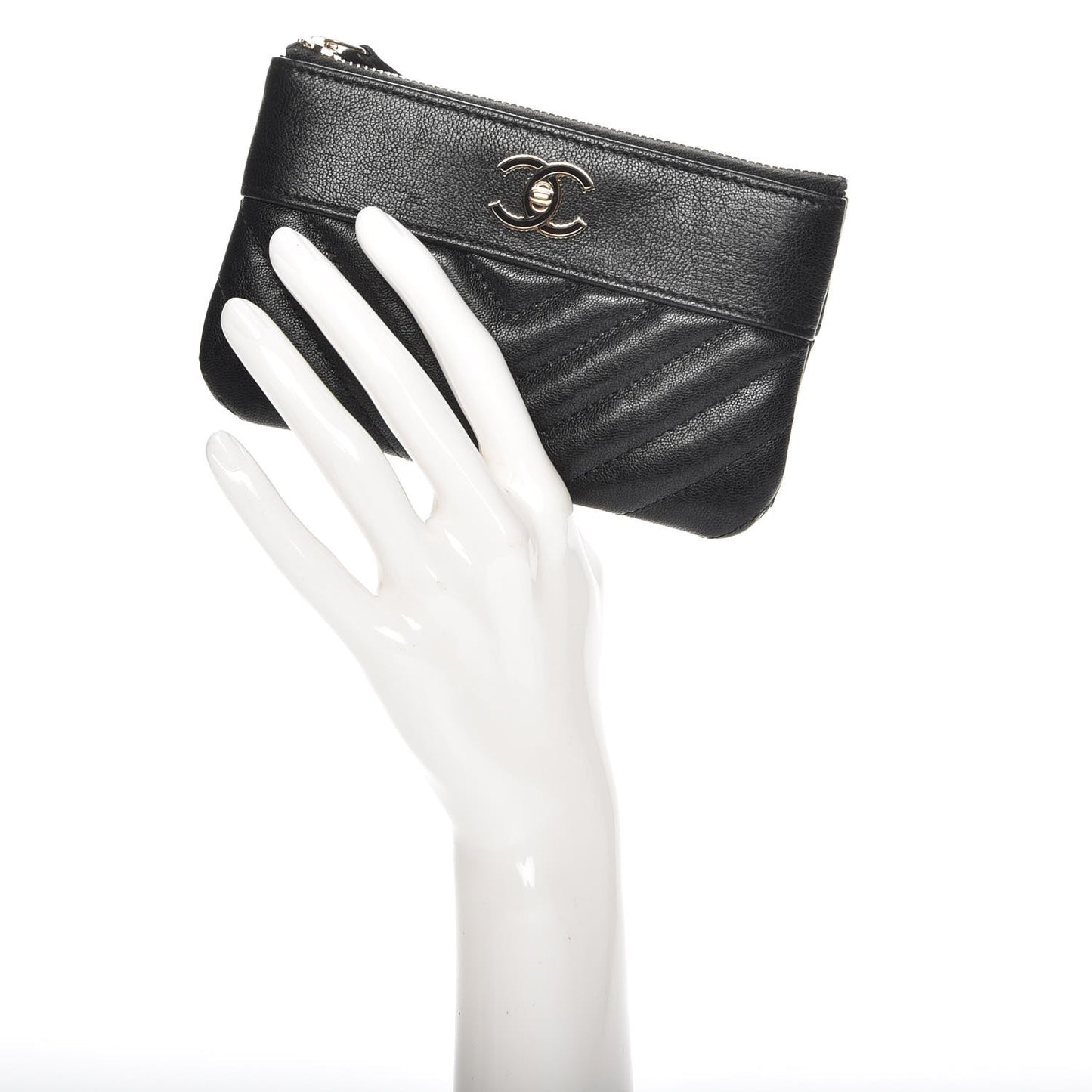 Sheepskin Chevron Quilted Small Cosmetic Case Black