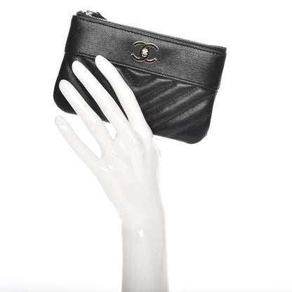 Chanel Sheepskin Chevron Quilted Small Cosmetic Case Black 2 of 8