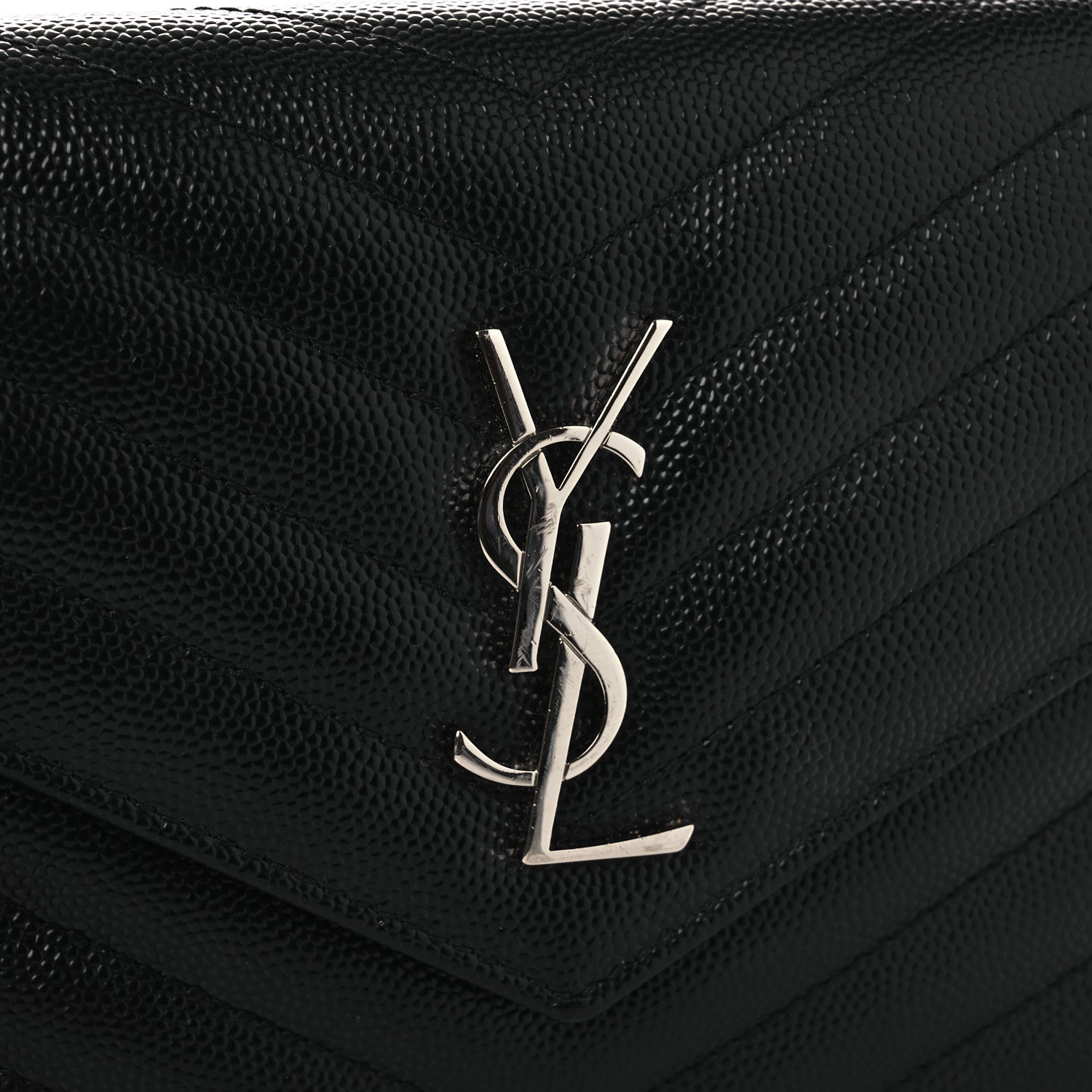 Saint Laurent Grain De Poudre Matelasse Chevron Monogram Chain Wallet Black 11 of 11