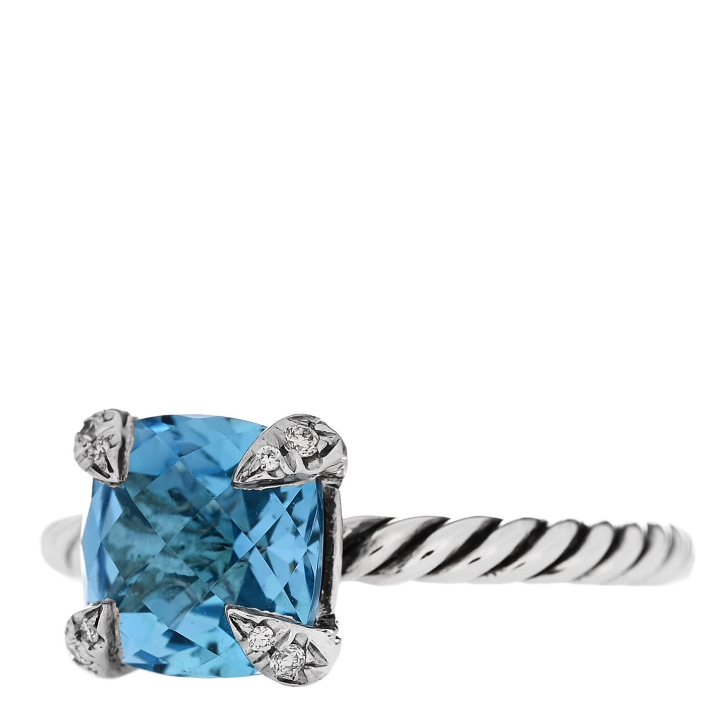 Sterling Silver Diamond Blue Topaz 8mm Chatelaine Ring 49 5
