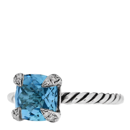 David Yurman Sterling Silver Diamond Blue Topaz 8mm Chatelaine Ring 49 5 3 of 5