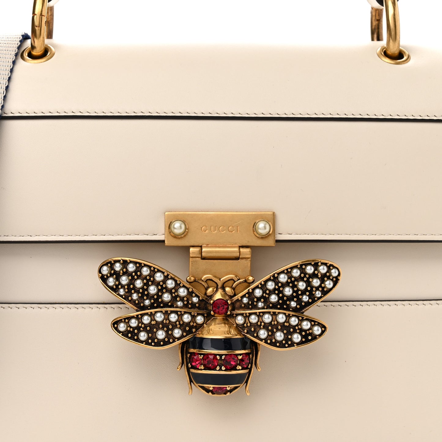 Calfskin Sylvie Web Small Queen Margaret Top Handle Bag White