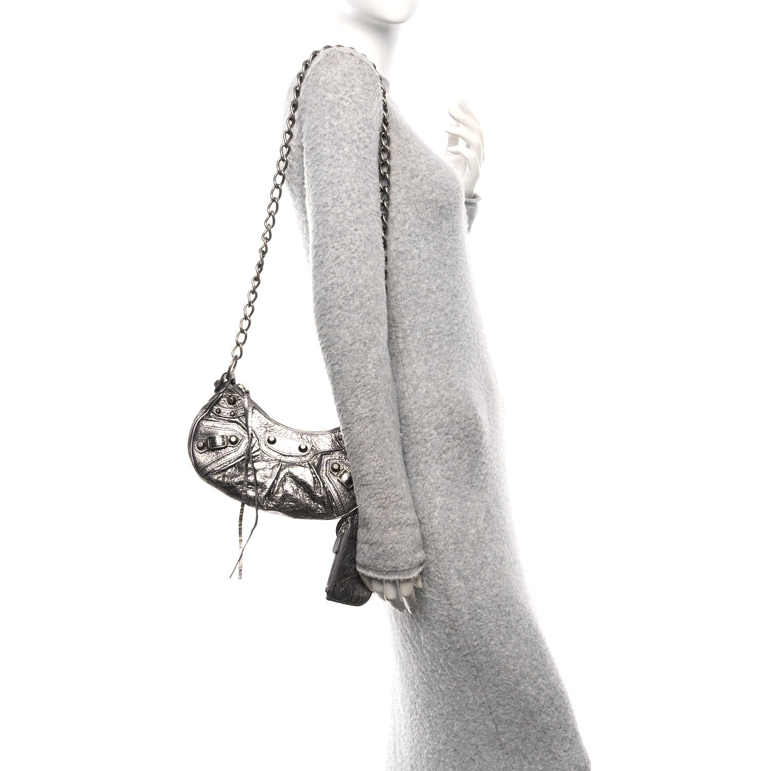 Balenciaga Metallic Agneau Arena Le Cagole Chain Shoulder Bag XS Silver 2 of 13