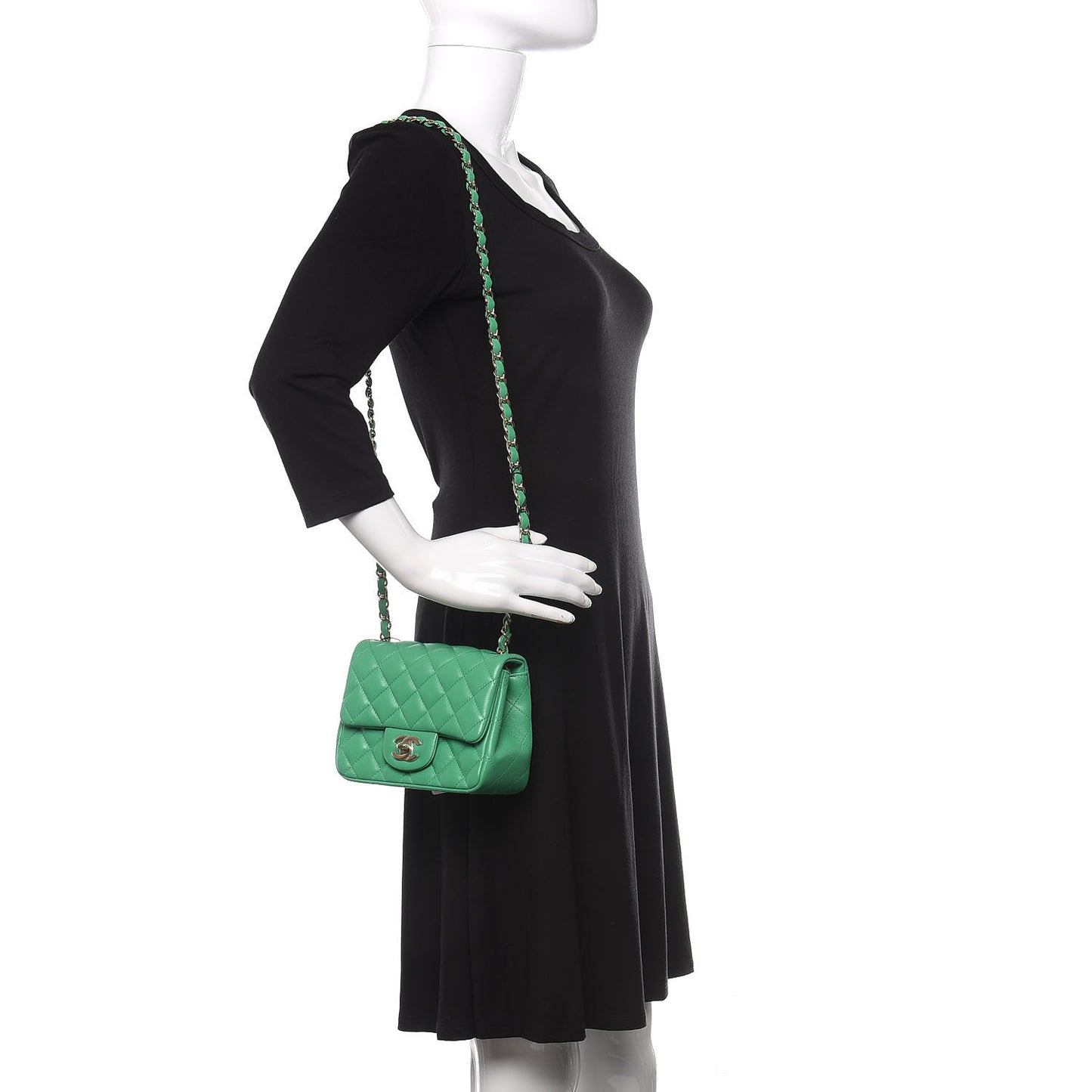 Lambskin Quilted Mini Square Flap Green