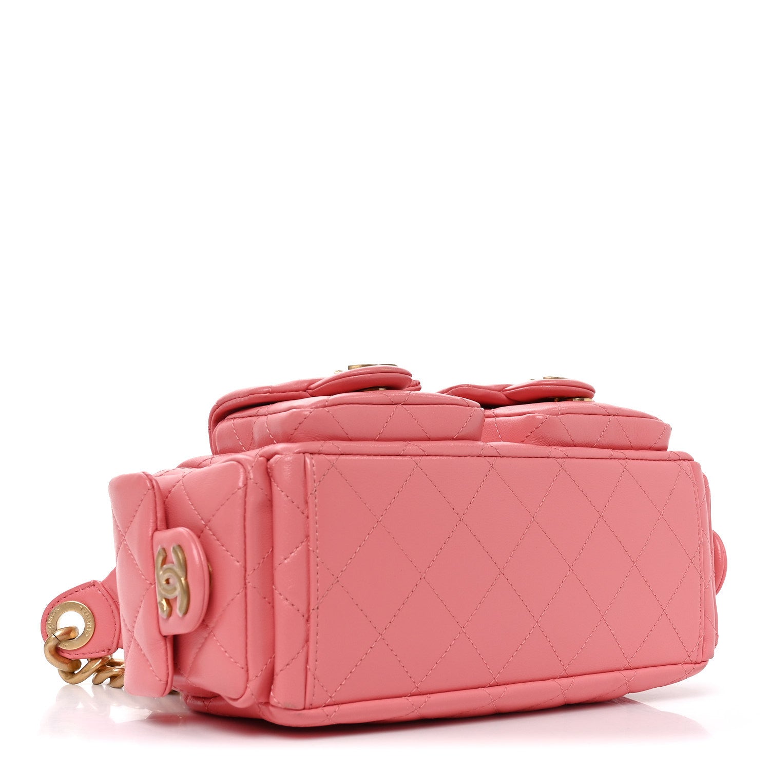 Chanel Shiny Lambskin Quilted Trendy Pockets Hobo Coral Pink 4 of 10