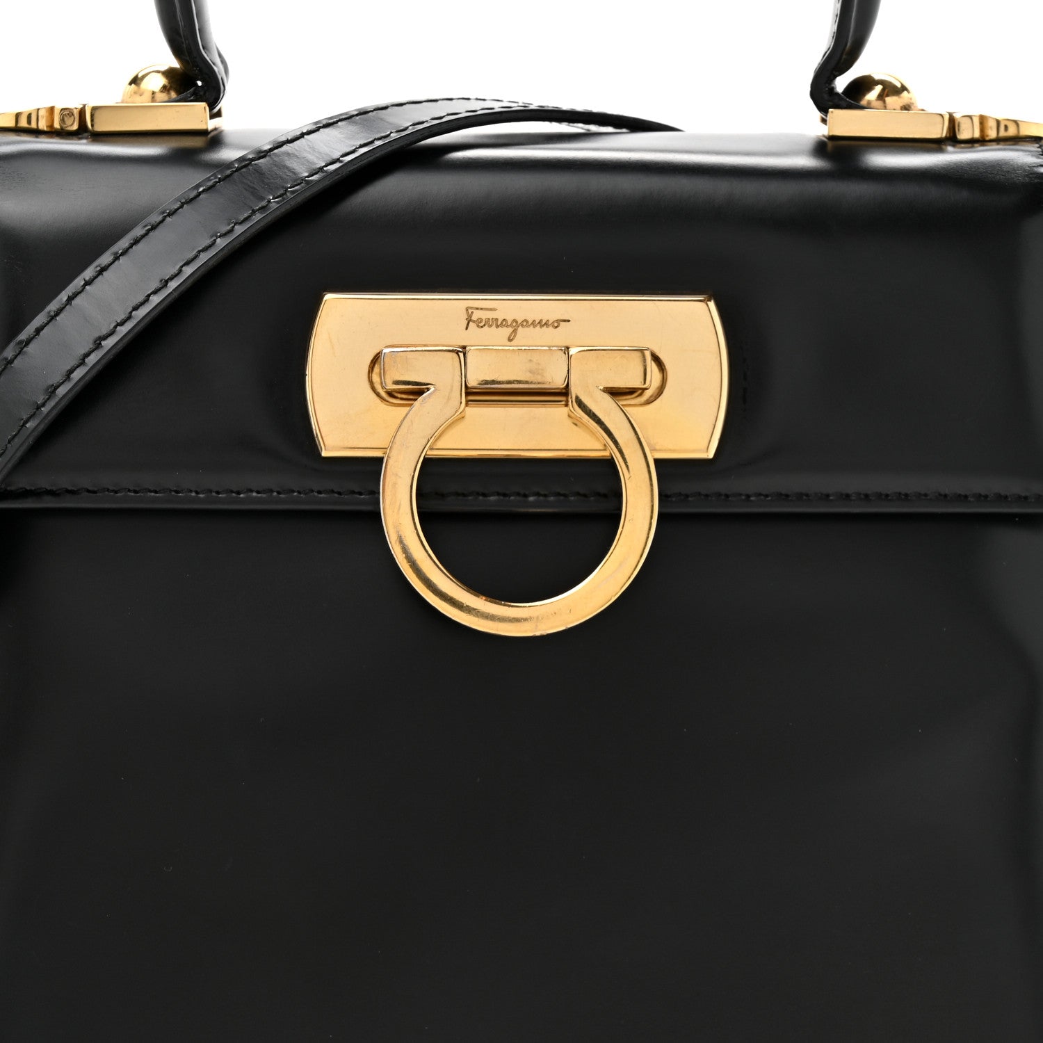 Salvatore Ferragamo Brushed Off Calfskin Small Iconic Top Handle Black 7 of 11