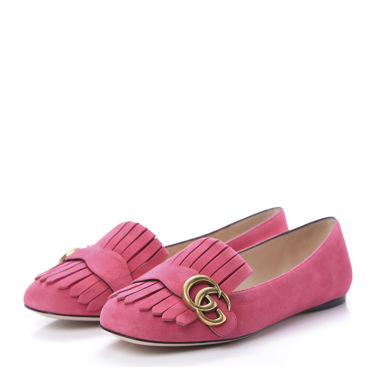 Gucci Kid Scamosciato GG Marmont Fringe Flats 37 Hot Pink 3 of 10
